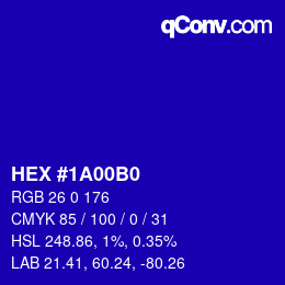 Color code: HEX #1A00B0 | qconv.com