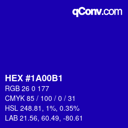 Color code: HEX #1A00B1 | qconv.com