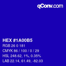 カラーコード: HEX #1A00B5 | qconv.com