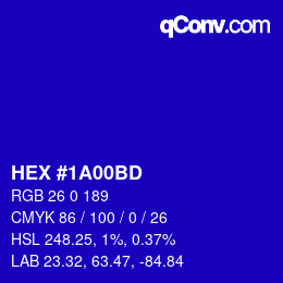 Color code: HEX #1A00BD | qconv.com