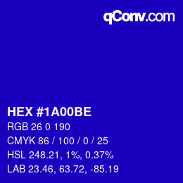 カラーコード: HEX #1A00BE | qconv.com