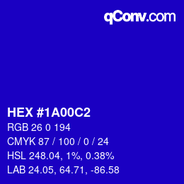 カラーコード: HEX #1A00C2 | qconv.com