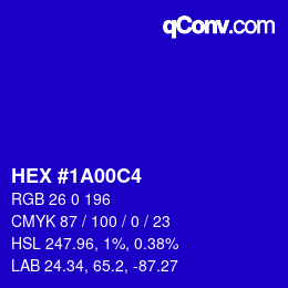 Color code: HEX #1A00C4 | qconv.com
