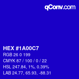 Farbcode: HEX #1A00C7 | qconv.com