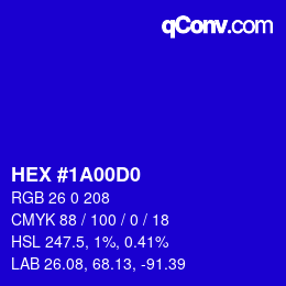 カラーコード: HEX #1A00D0 | qconv.com