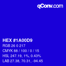 Farbcode: HEX #1A00D9 | qconv.com