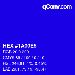 Color code: HEX #1A00E5 | qconv.com