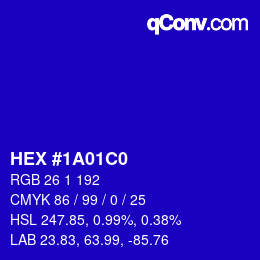 カラーコード: HEX #1A01C0 | qconv.com