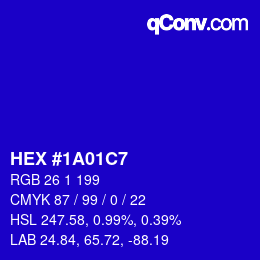 Color code: HEX #1A01C7 | qconv.com