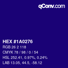 Color code: HEX #1A0276 | qconv.com