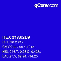 Color code: HEX #1A02D9 | qconv.com