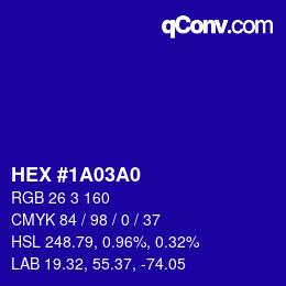 Color code: HEX #1A03A0 | qconv.com