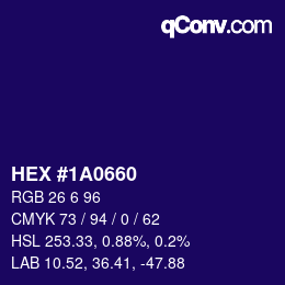 Color code: HEX #1A0660 | qconv.com
