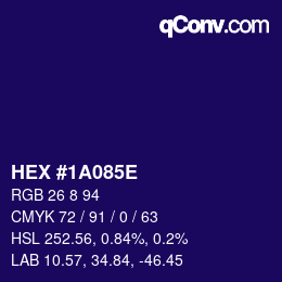 颜色代码: HEX #1A085E | qconv.com