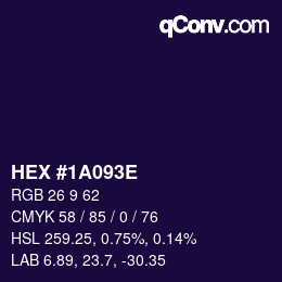 Color code: HEX #1A093E | qconv.com
