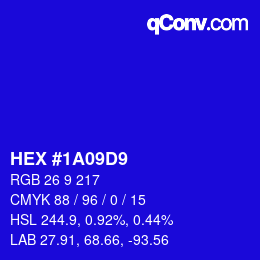 Color code: HEX #1A09D9 | qconv.com
