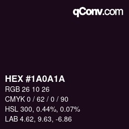 Color code: HEX #1A0A1A | qconv.com