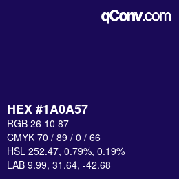 Color code: HEX #1A0A57 | qconv.com