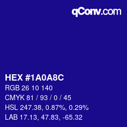 カラーコード: HEX #1A0A8C | qconv.com