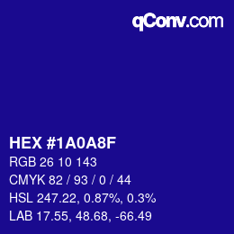 颜色代码: HEX #1A0A8F | qconv.com