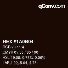 Farbcode: HEX #1A0B04 | qconv.com