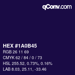 Color code: HEX #1A0B45 | qconv.com