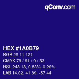 Color code: HEX #1A0B79 | qconv.com