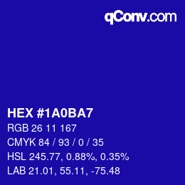 Color code: HEX #1A0BA7 | qconv.com