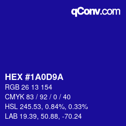 Color code: HEX #1A0D9A | qconv.com