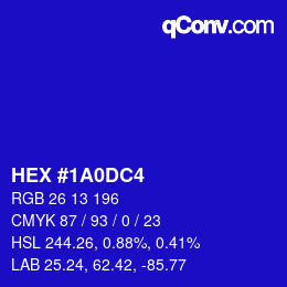 颜色代码: HEX #1A0DC4 | qconv.com