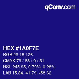 Color code: HEX #1A0F7E | qconv.com