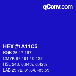 Color code: HEX #1A11C5 | qconv.com