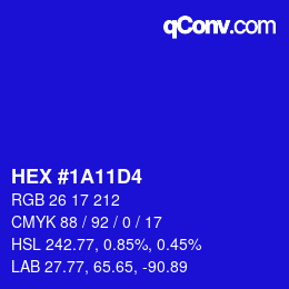 Color code: HEX #1A11D4 | qconv.com