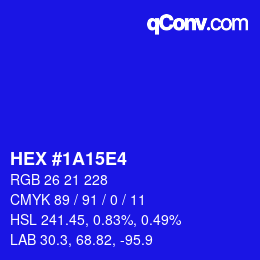 Color code: HEX #1A15E4 | qconv.com