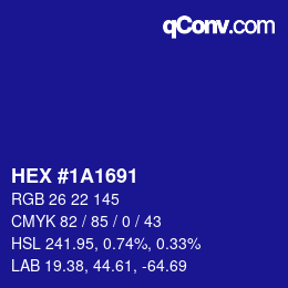 Color code: HEX #1A1691 | qconv.com