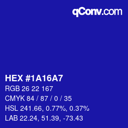 Color code: HEX #1A16A7 | qconv.com