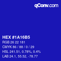 Color code: HEX #1A16B5 | qconv.com