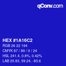 Color code: HEX #1A16C2 | qconv.com