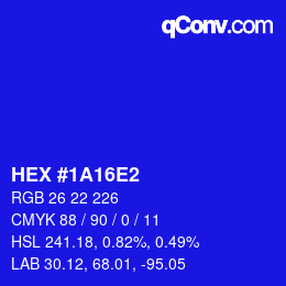 カラーコード: HEX #1A16E2 | qconv.com
