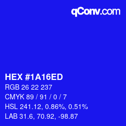 Color code: HEX #1A16ED | qconv.com