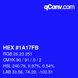 Color code: HEX #1A17FB | qconv.com