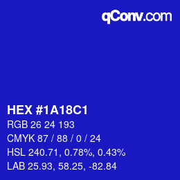 カラーコード: HEX #1A18C1 | qconv.com