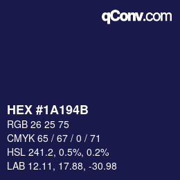 Farbcode: HEX #1A194B | qconv.com