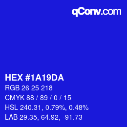 Color code: HEX #1A19DA | qconv.com