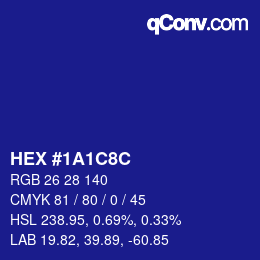 Color code: HEX #1A1C8C | qconv.com