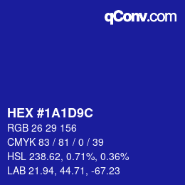 Color code: HEX #1A1D9C | qconv.com