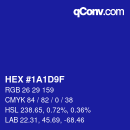 Color code: HEX #1A1D9F | qconv.com