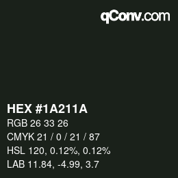 Code couleur: HEX #1A211A | qconv.com
