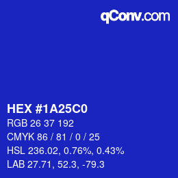 Color code: HEX #1A25C0 | qconv.com