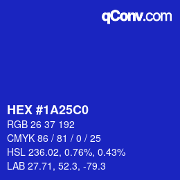 Color code: HEX #1A25C0 | qconv.com